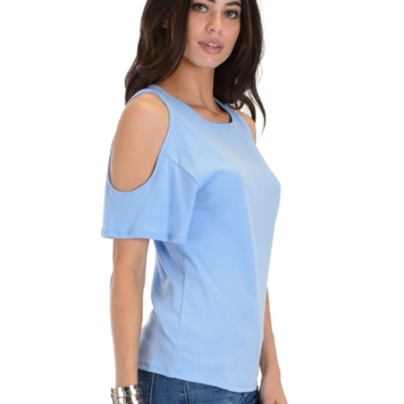 Blue-Ribbed Open Shoulder Top! - Picture 2 of 4